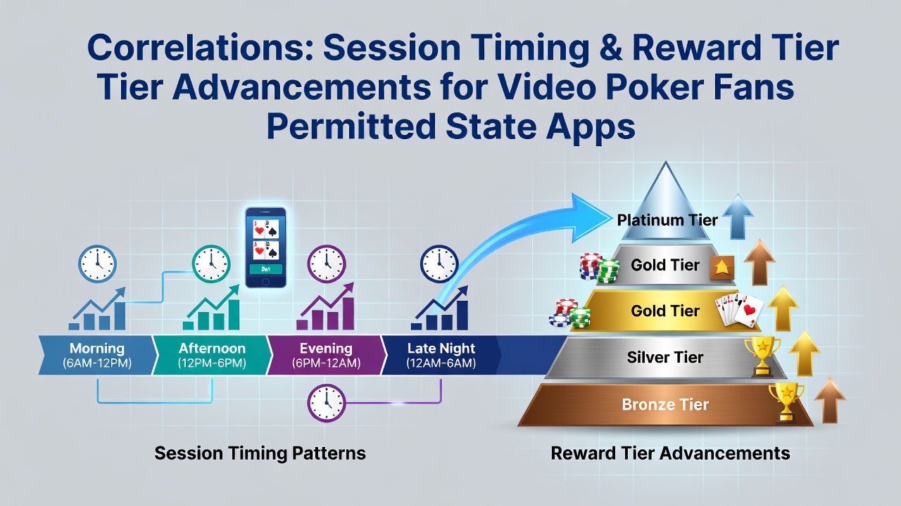 Video poker players reviewing session timing data on a state-regulated mobile app interface