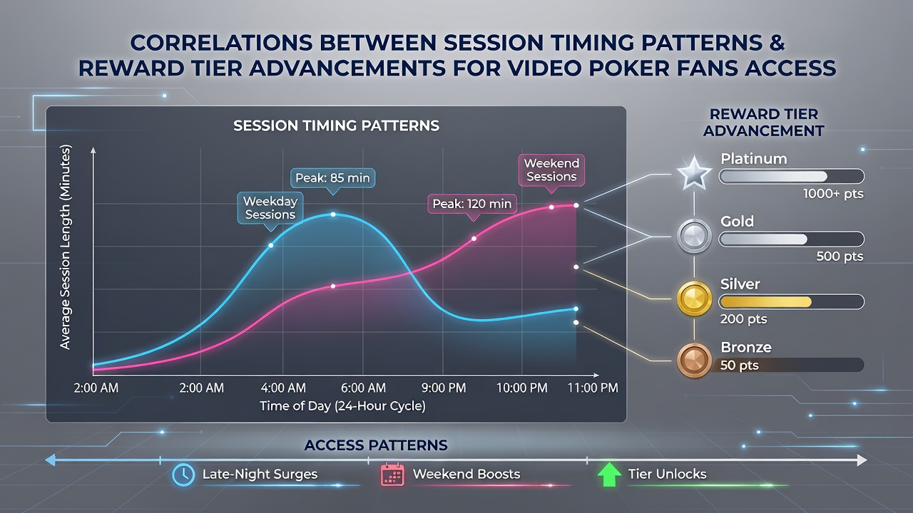 Chart displaying session timing correlations with loyalty tier progression rates across state video poker apps