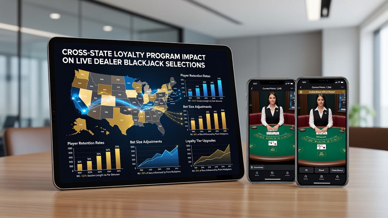 Smartphone app interface showing live dealer blackjack with loyalty points overlay in a US state