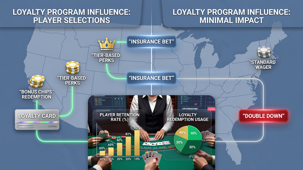 Comparison chart of loyalty program impacts across different US states for mobile blackjack