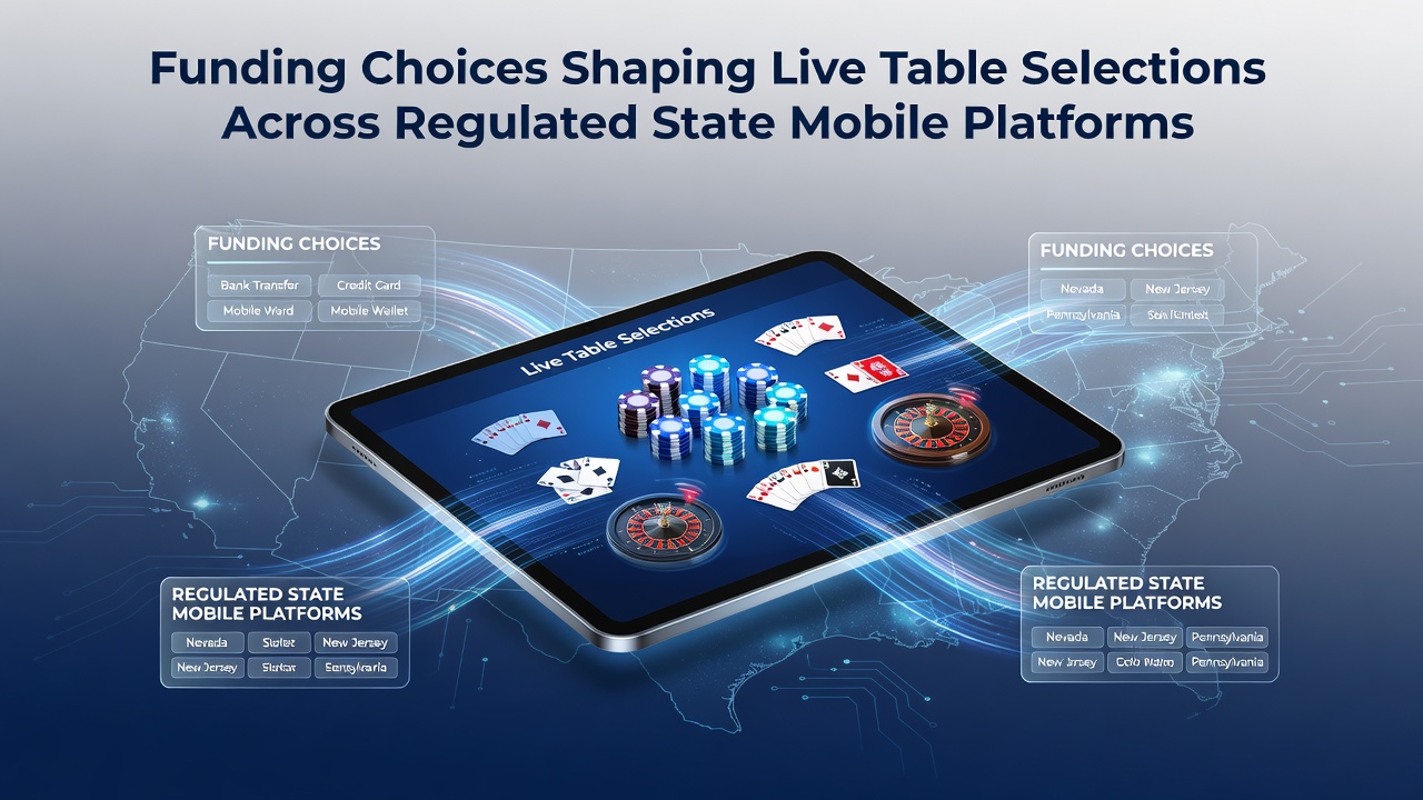 Mobile live table gaming interface showing blackjack and roulette options with payment method indicators on a regulated state app