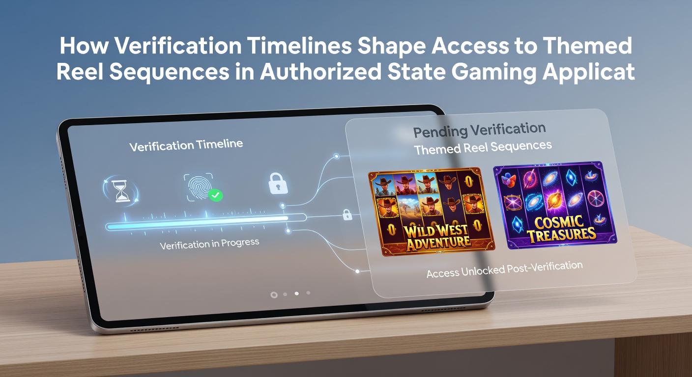 Mobile screen capture displaying locked themed reel sequences behind a verification status screen in a state gaming app