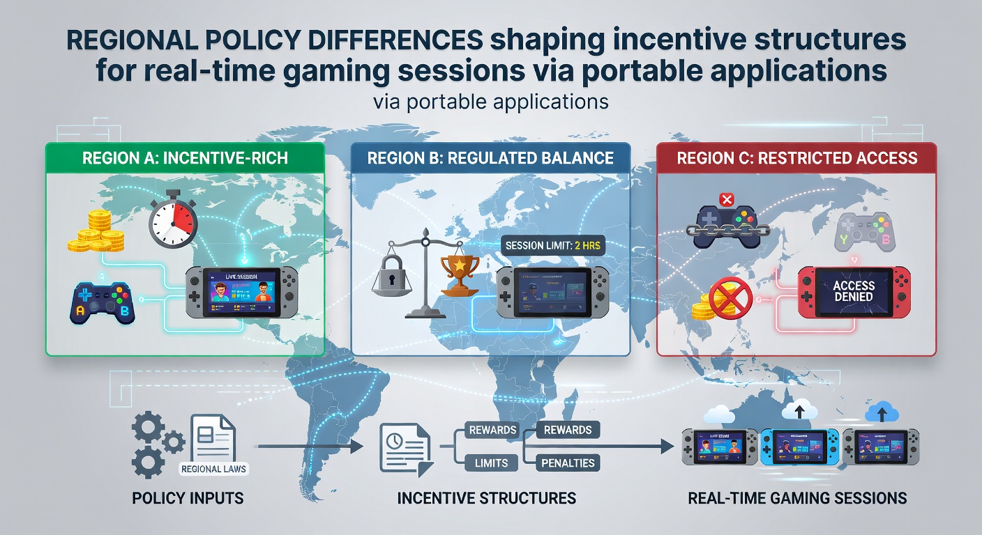 Map illustrating regulatory variations across global regions affecting mobile gaming incentives